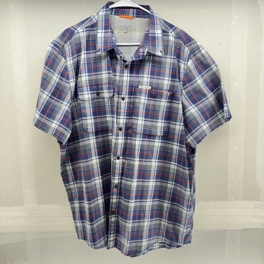 Field & Stream Mens XXL Blue Plaid Shirt 2XL Short Sleeve Button Down Outdoor